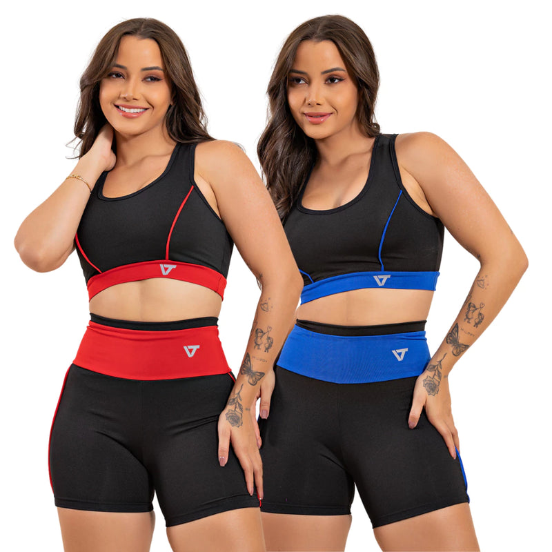 Kit 2 Conjuntos Academia Feminino Top Short Moda Fitness Suplex