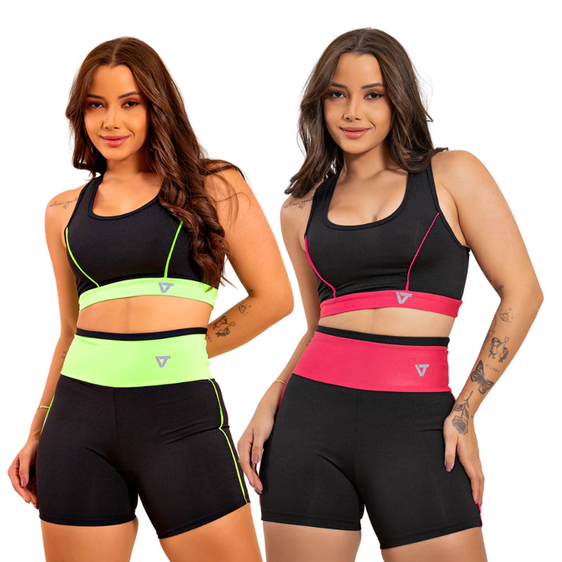 Kit 2 Conjuntos Academia Feminino Top Short Moda Fitness Suplex