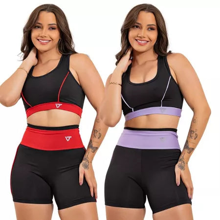 Kit 2 Conjuntos Academia Feminino Top Short Moda Fitness Suplex