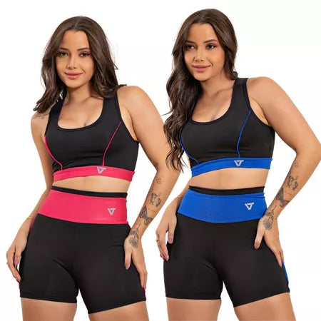 Kit 2 Conjuntos Academia Feminino Top Short Moda Fitness Suplex