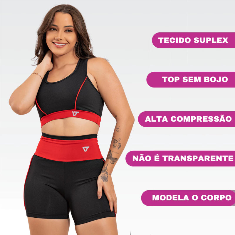 Kit 2 Conjuntos Academia Feminino Top Short Moda Fitness Suplex