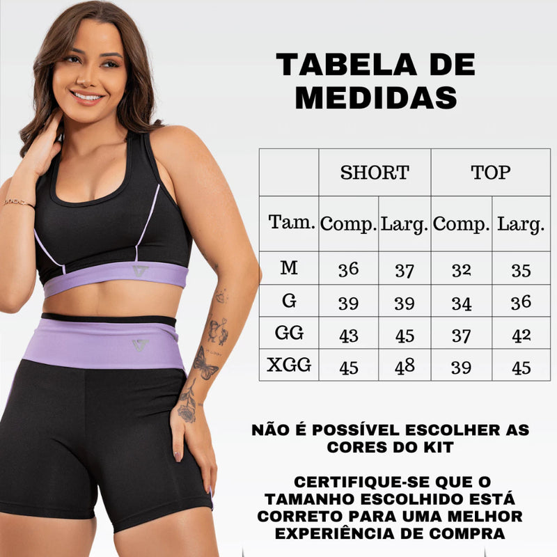 Kit 2 Conjuntos Academia Feminino Top Short Moda Fitness Suplex