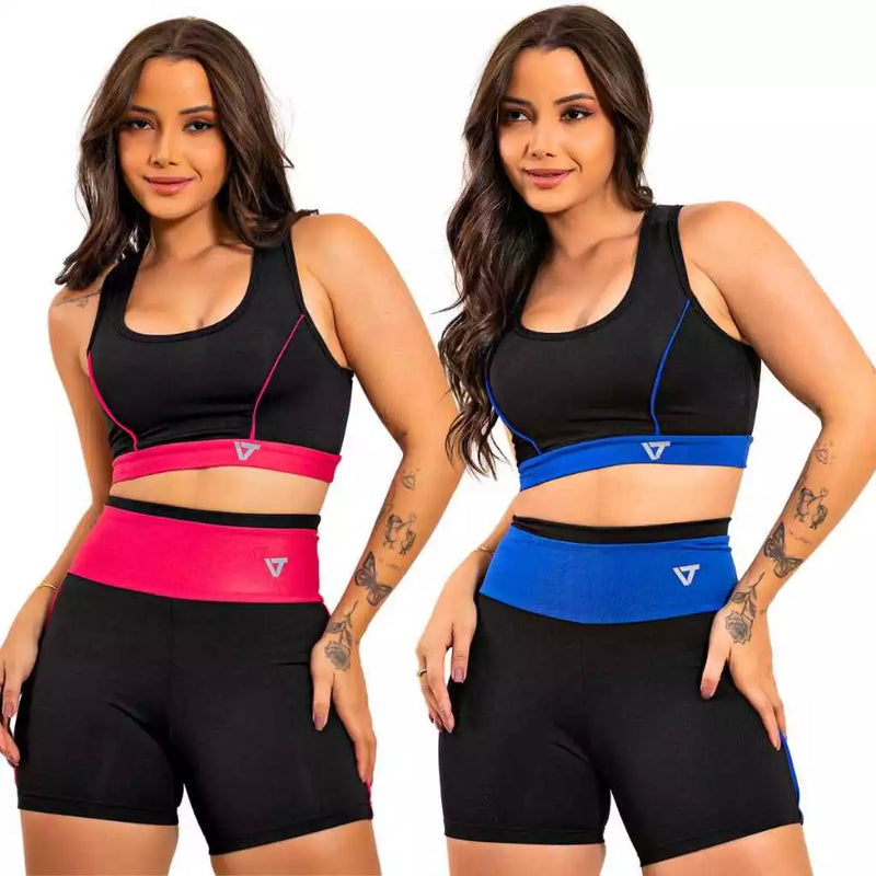 Kit 2 Conjuntos Academia Feminino Top Short Moda Fitness Suplex