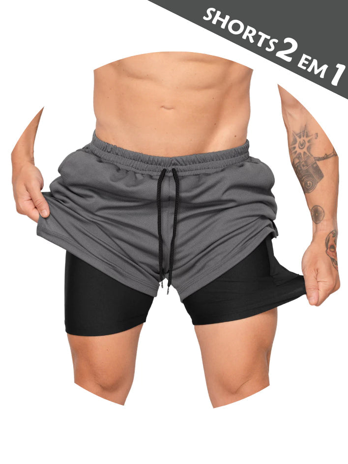 Short 2 em 1 Masculino Bermuda para Academia e Treino Ultra Performance Dry fit